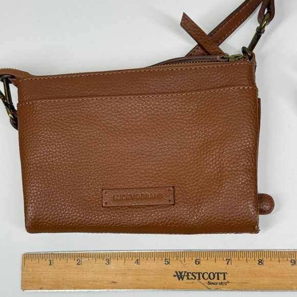 Lucky Brand Crossbody Bag Brown Leather Pebbled Adjustable Strap Multi Pocket - Picture 5 of 6